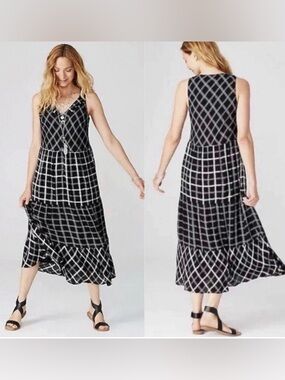 J. Jill Women’s Midi Dress Plaid Black & White 100 Percent Rayon Plus Size 2X
